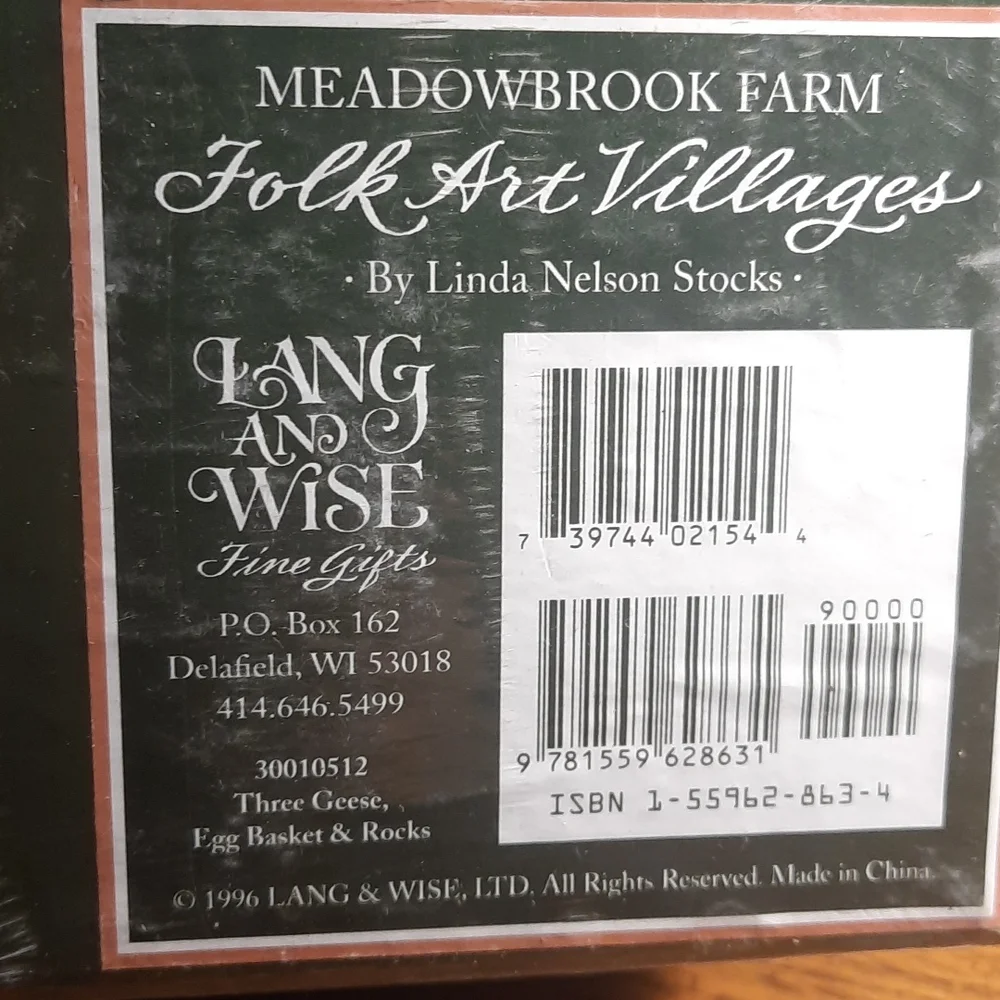 New Lang and Wise Meadowbrook Farm Three Geese, egg basket and rocks